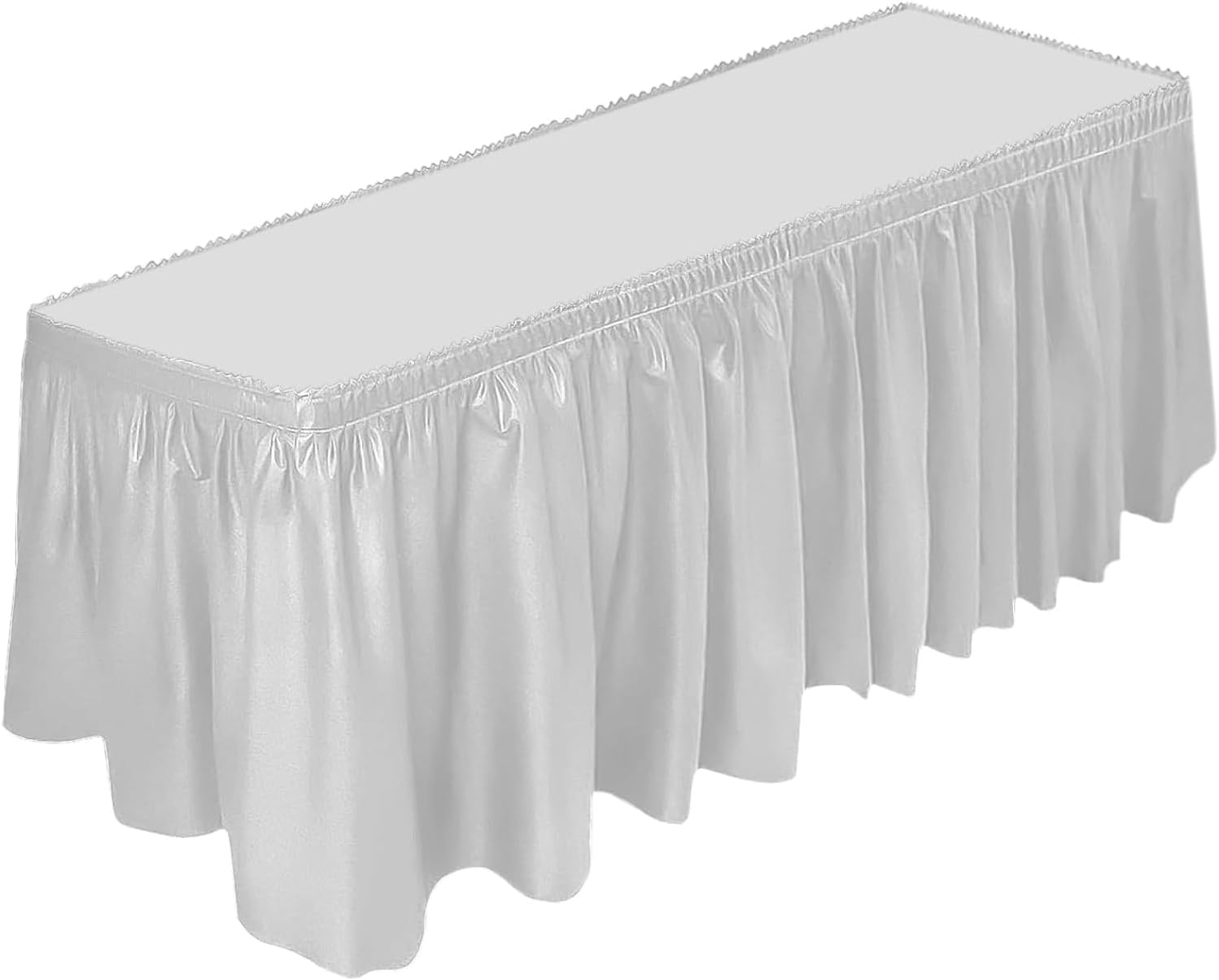 DecorRack Table Skirt, 29 in x 14 ft -BPA Free- Plastic Tableskirt, Disposable, Reusable, Rectangular Tablecloth Skirt, White (1 Pack)