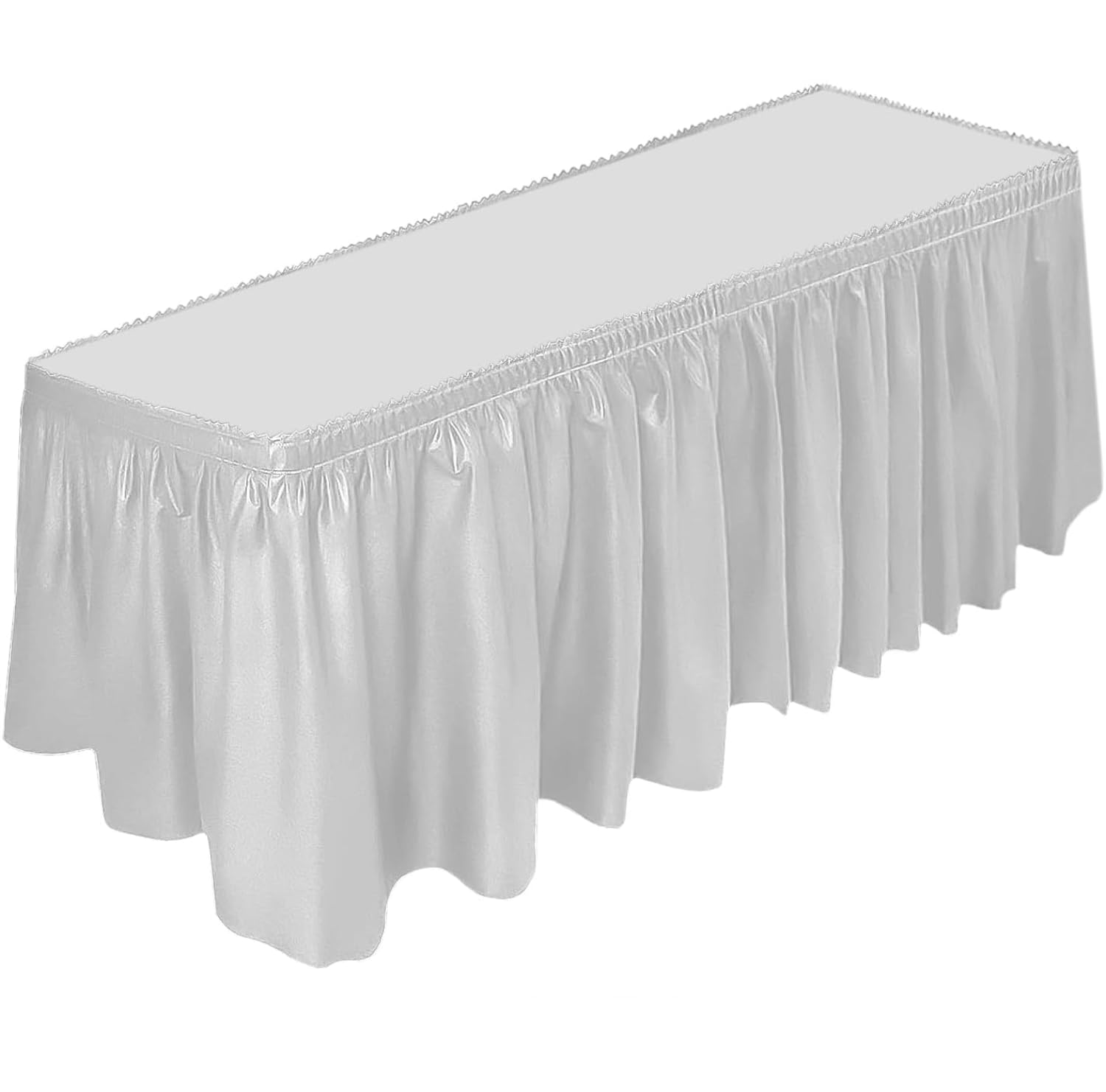 DecorRack Table Skirt, 73 cm x 4.26 m - BPA Free Plastic Tablecloth, Disposable, Reusable, Easy Assembly, Rectangular Table Cover for Parties, Weddings and Events (White, 1 Pack) — image 1