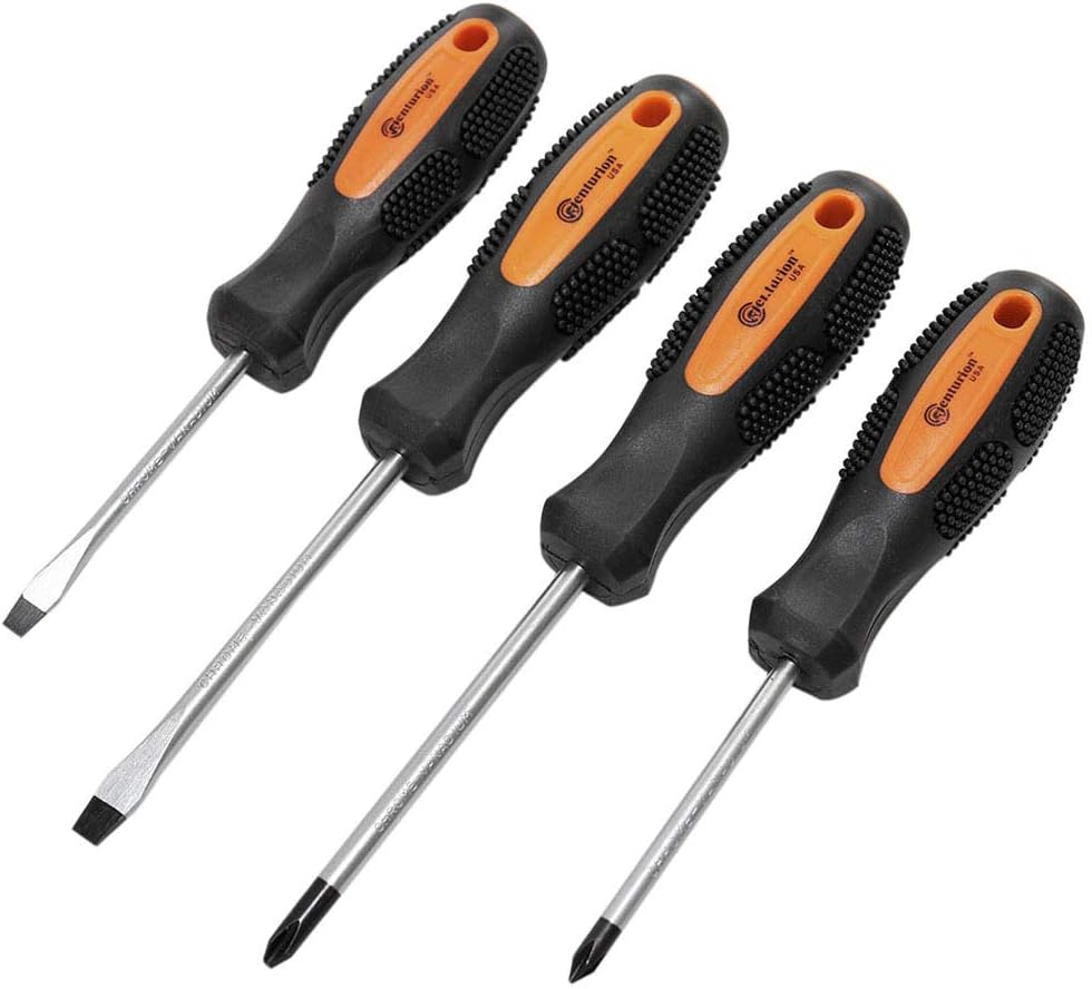 Centurion 4 Piece Screwdriver Set and Rack Non-Slip, Magnetized Tip