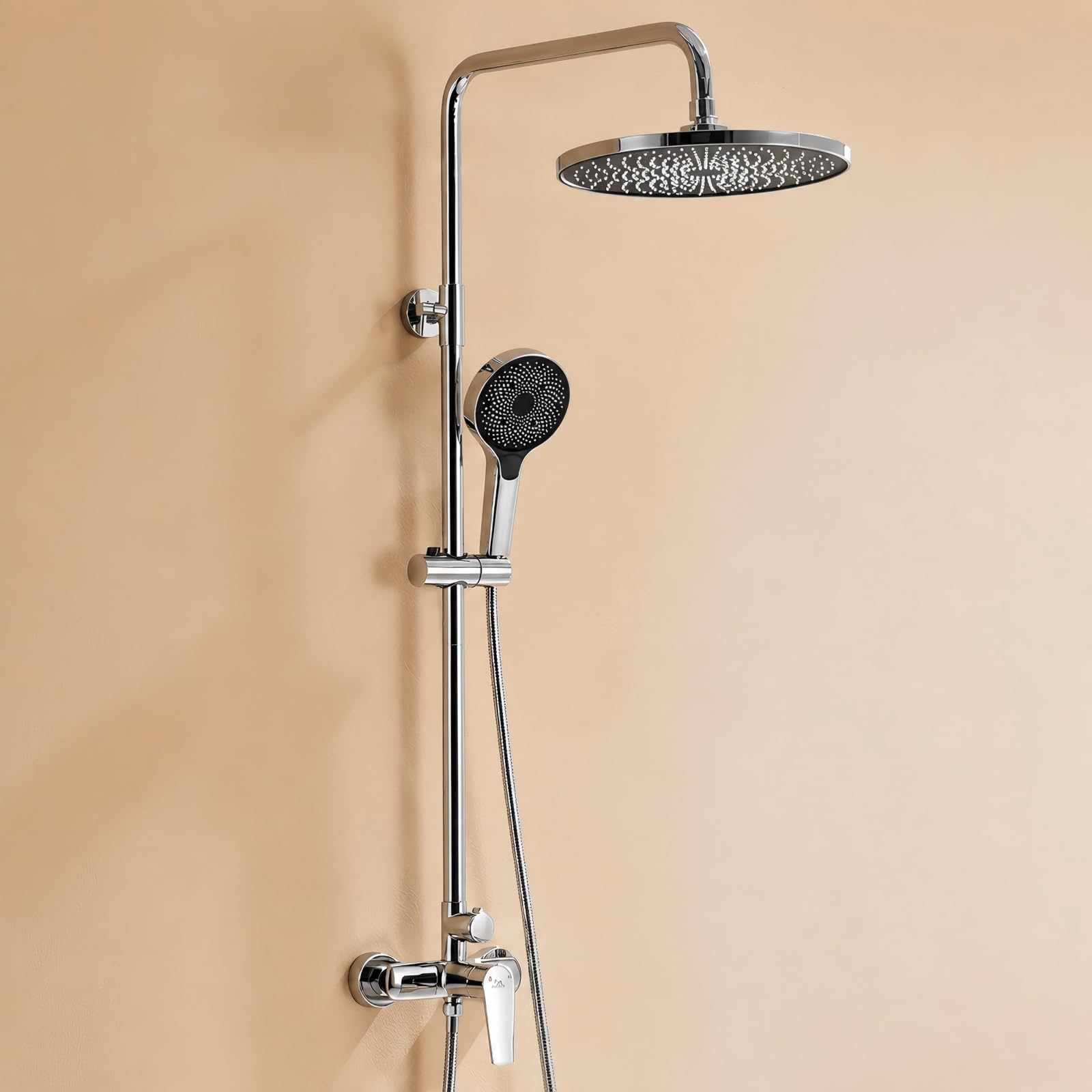 Auralum Duscharmatur Komplettset Höhenverstellbar 1-1,39m, Regendusche mit Armatur Duschamaturenset Regendusche mit 3 Funktionen Handbrause, Chrom