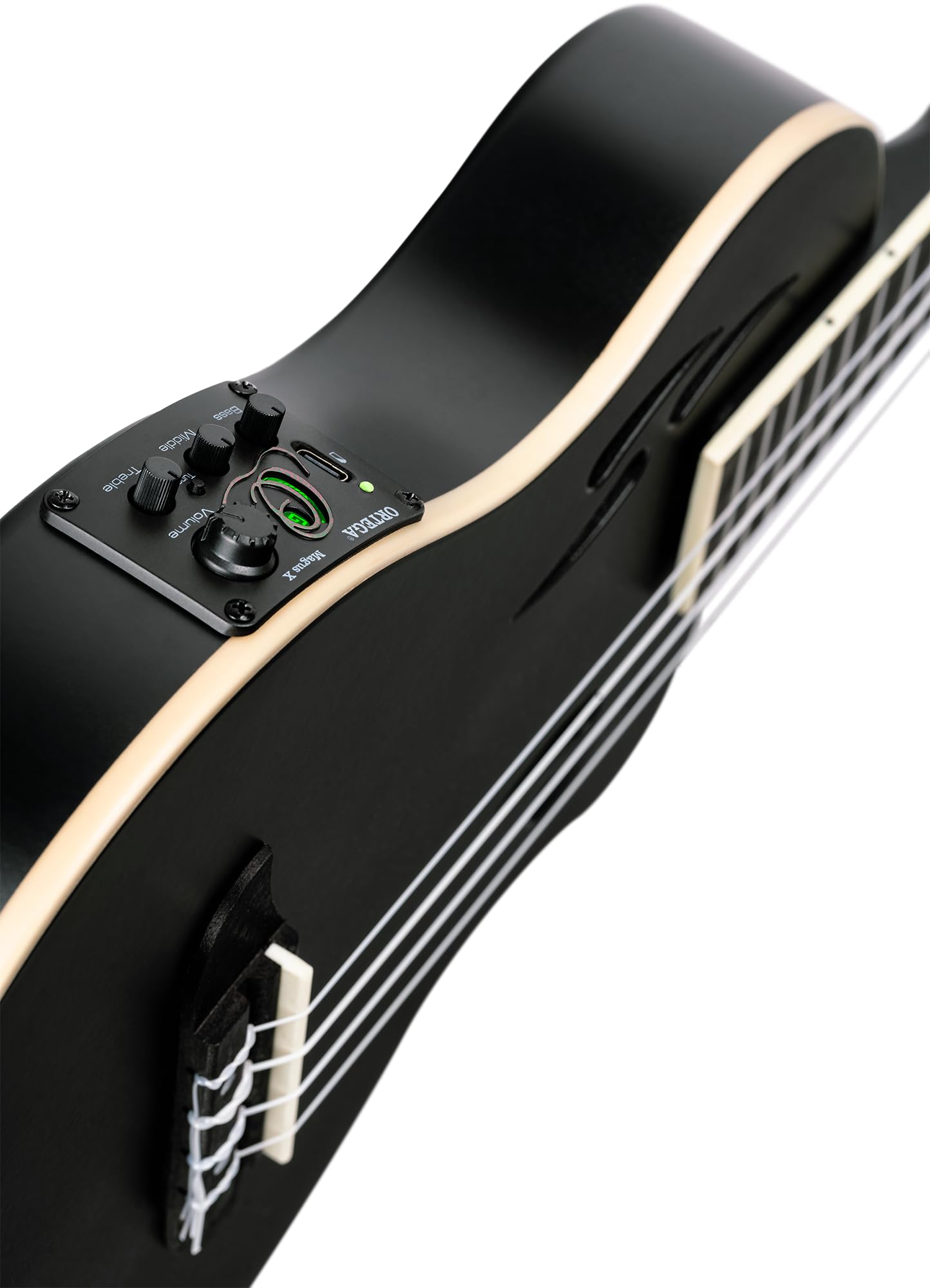 Ortega Guitars Ukulélé Ténor Électro-Acoustique – Corps Plein – Tourplayer Series – Housse Incluse – Épicéa/Okoumé, Noir (RTPS-U-SBK)