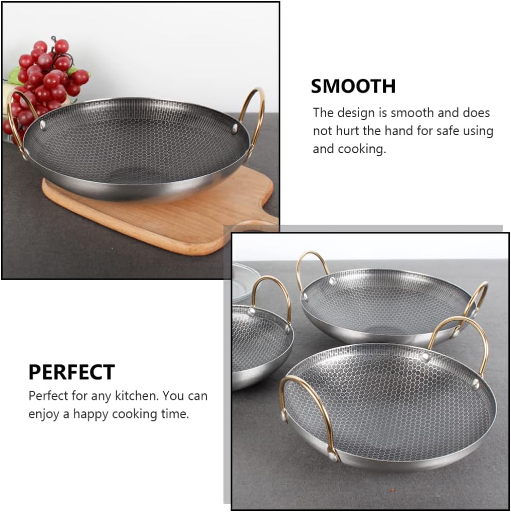 Cooking Pot Stainless Steel Wok Pan with Double Handle Nonstick Stir Fry Pan Flat Bottom Pan Small Stockpots Pasta Pots Food Cooking Pot for Home Kitchen Silver 8 Inch Non Stick Pan