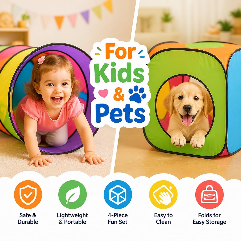 Pop Up Jouer Tente avec Tunnel, Balle Pit pour Enfants, Garçons, Filles, Bébés - Playhouse Intérieur/Extérieur 4 en 1