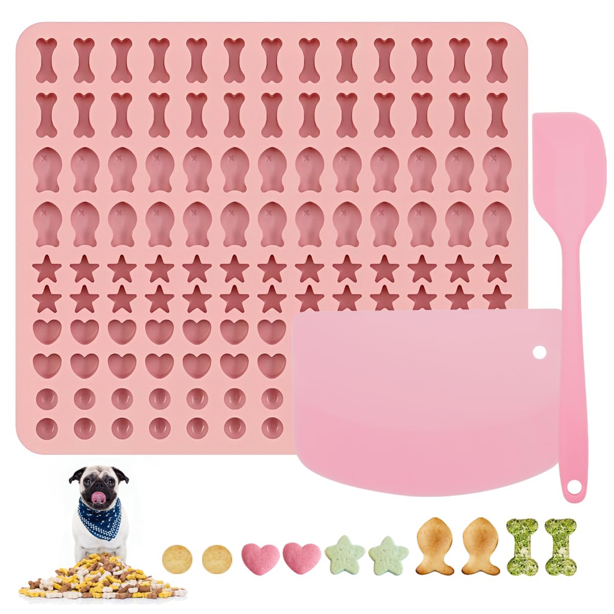 HONMIED Siliconen bakmat met deegspatel, halfrond siliconen mat met knoppen, 468 bakvorm, Praline schimmel, bakmat voor hondenkoekjes en hondentraktaties-40 x 29 x 0,7cm (paars
