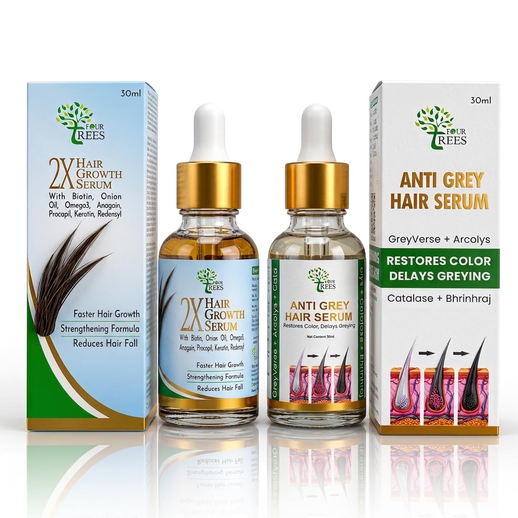 Four Trees Hair Care Combo (2X Hair Growth Serum + Anti Grey Hair Serum) | Faster Hair Growth, Delays Greying & Reduces Hair Fall | For Men & Women | 30ml Each-image-20