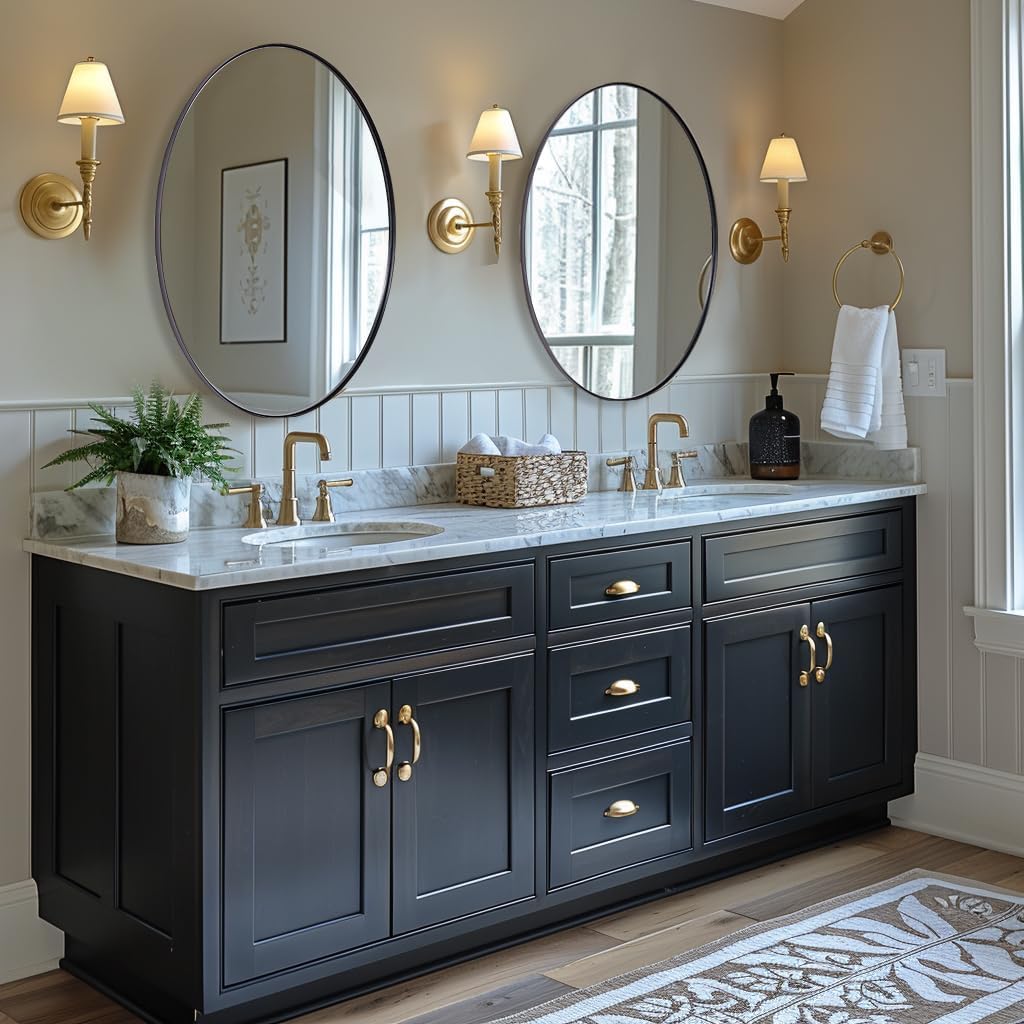 ANDY STAR Black Oval Mirrors for Bathroom, 20x28 Inch Matte Black Stainless Steel Metal Framed Oval Wall Mirror, Modern Vanity Mirror Wall Mount Horizontal or Vertical