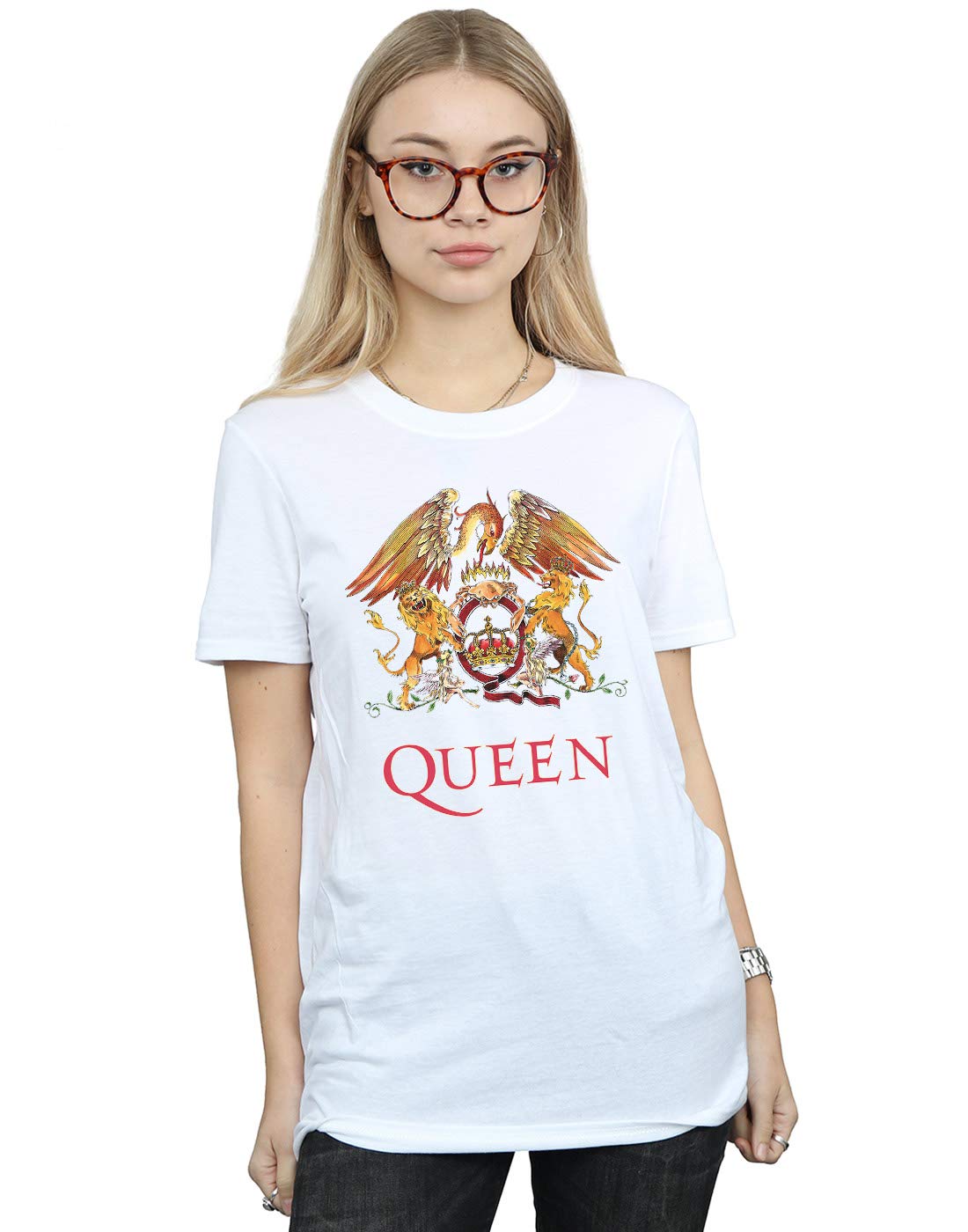 Absolute Cult Women's White Queen Crest Logo Boyfriend Fit T-Shirt XXX-Large