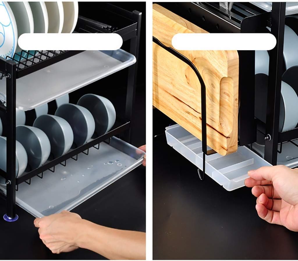 Black Stainless Steel Double-Layer Drain Dish Rack Kitchen Storage Storage Rack 40.5 * 30 * 40Cm.