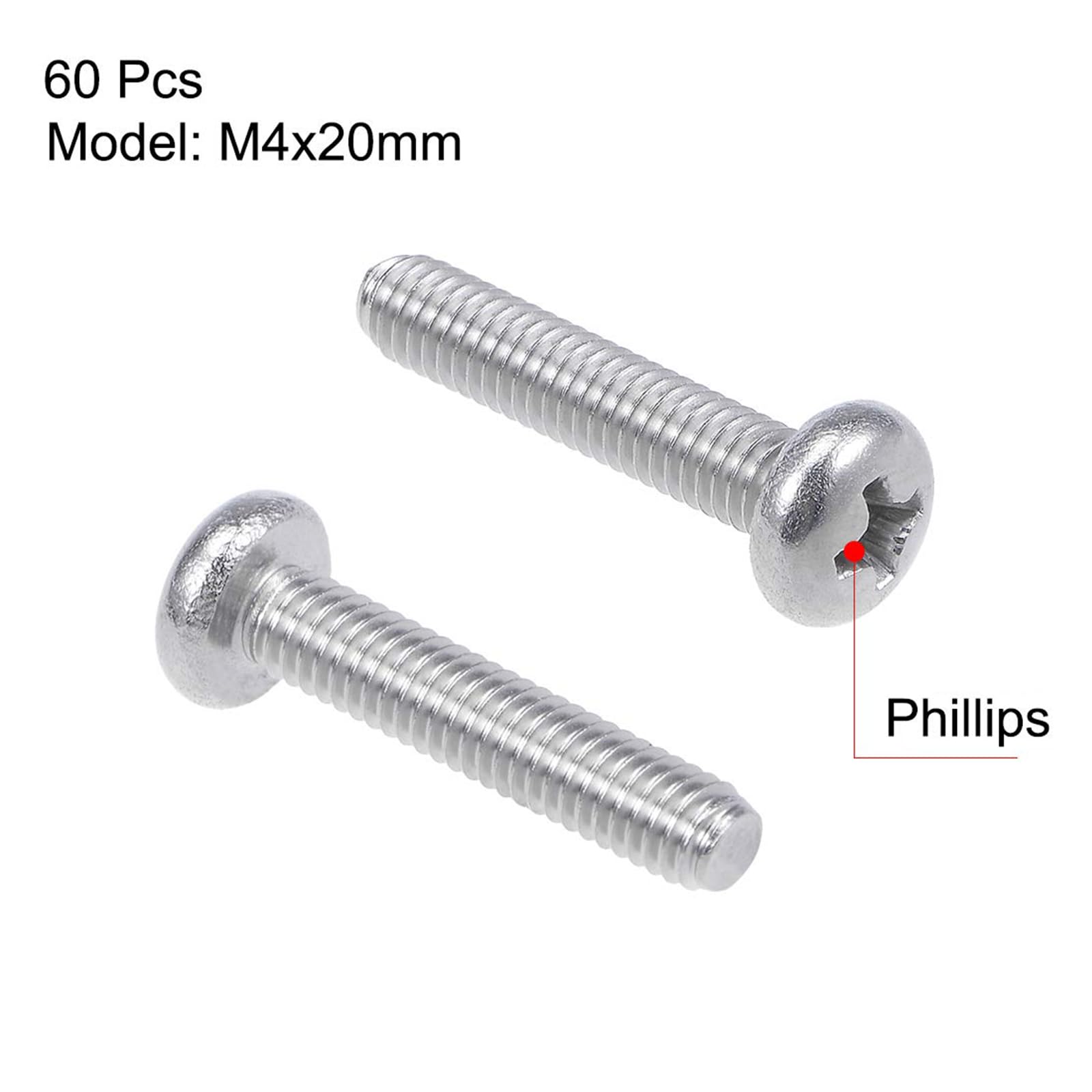 MACHSWON M4x20mm Machine Screws Pan Phillips Cross Head Screw 304 Stainless Steel Round Head Cross Screw Fasteners Bolts 60Pcs - Image 3