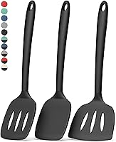 Vista 14 de Coukre Juego de 3 espátulas de silicona, resistentes a altas temperaturas, sin BPA, espátulas para pescado, mango sólido y ranurado para sartenes