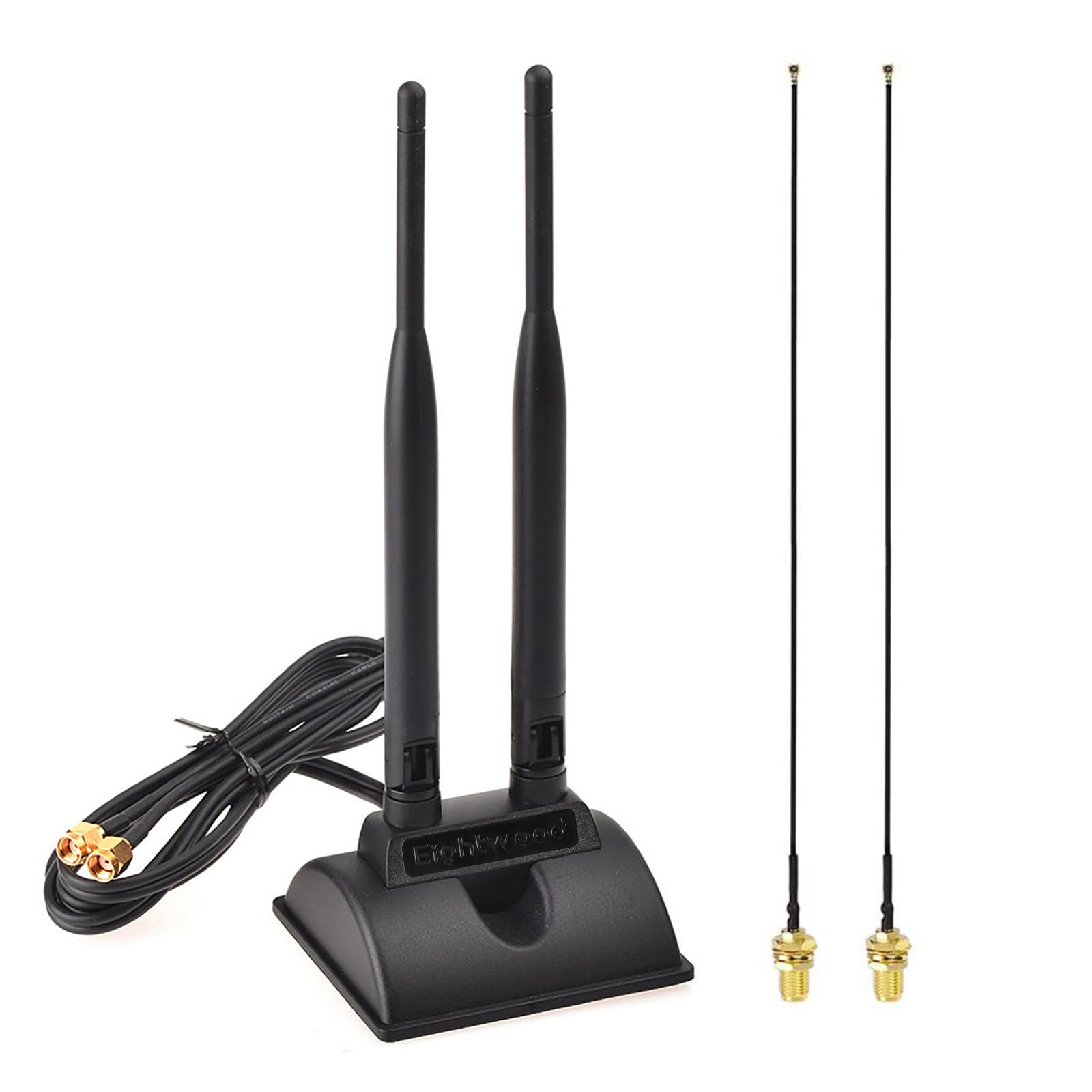 Eightwood 2.4GHz 5GHz Dual Band RP-SMA Male WiFi Antenna + RP-SMA Female Cable 9.8 inch 2-Pack for M.2 NGFF Network Card PC Desktop Computer