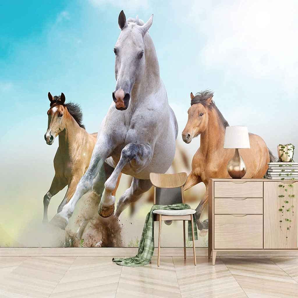 Papier peint toile 3D cheval décor mural géant 400x280 cm pour salon