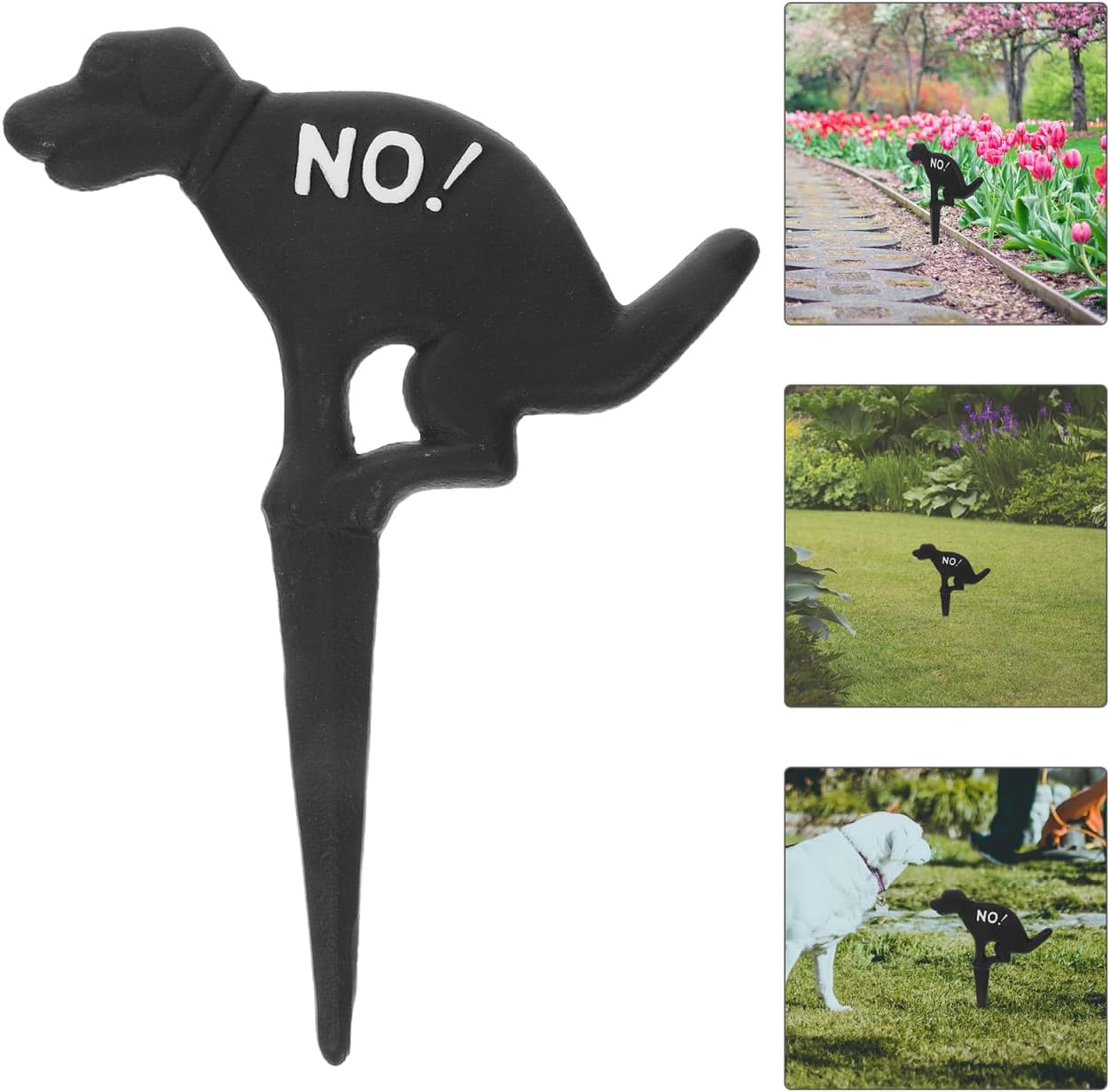 Mikikit Dog Shaped Yard Sign Cast Iron Garden Insert Lawn Decor No Pooping Pet Warning Outdoor Patio Grass Sign