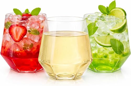 Miniatura 20 de Oojami 40 vasos de 12 onzas irrompibles de plástico sin tallo, para vino, champán, whisky, elegantes, duraderos, desechables, para interiores y