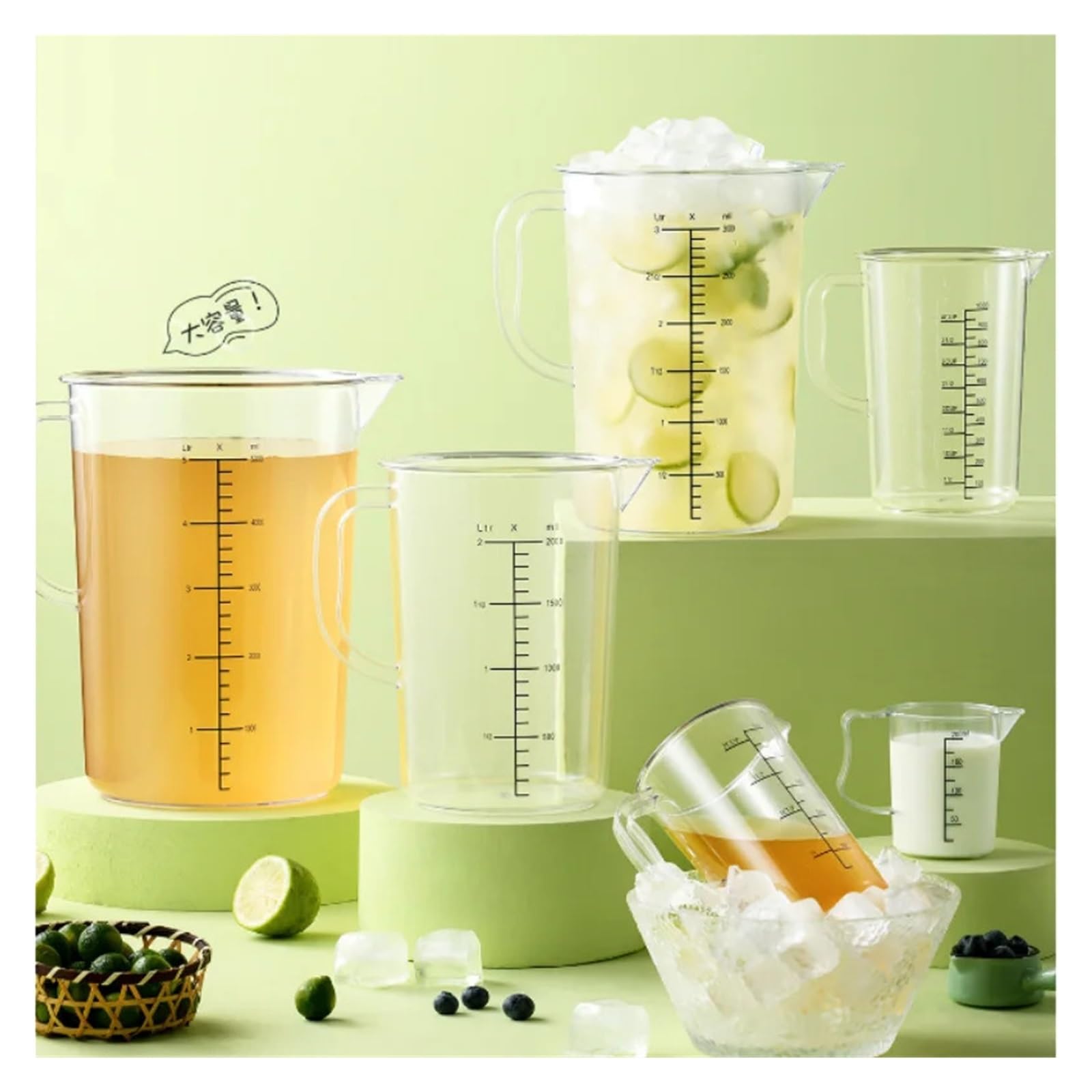 Messbecher 3PCS Verdickter Kunststoff Messbecher Doppelseitige Skala Mit Griff Milch Tee Kuchen Küche Backen(2000ml)