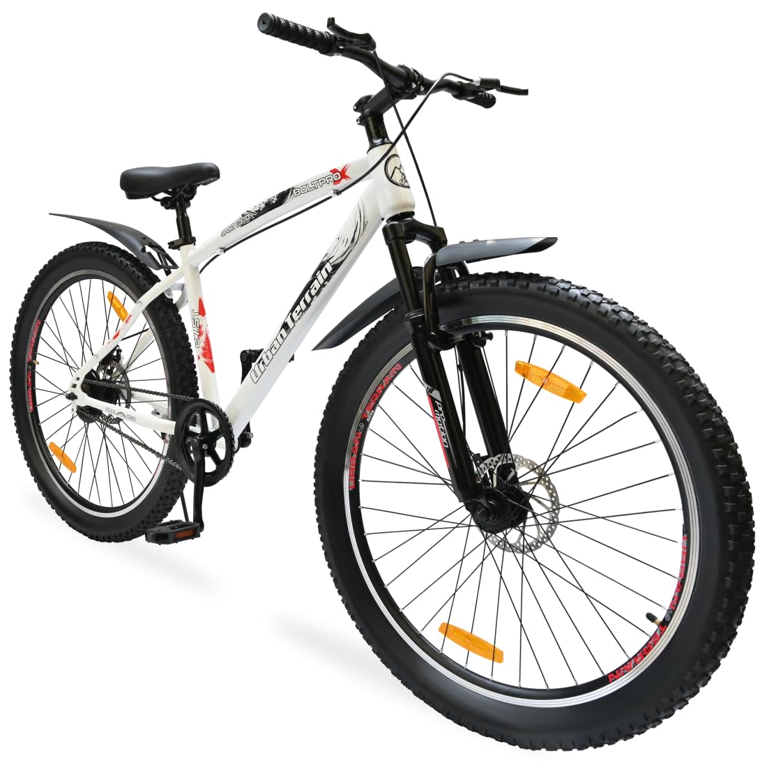 Urban TerrainBolt Pro Cycle/Bicycle MTB 27.5T Single Speed with Front Suspension & Dual Disc Brake Bicycle for Men/Boys Mountain Bike | Ideal for 15+ Years,Unisex, Frame Size :17.5 inch (White)