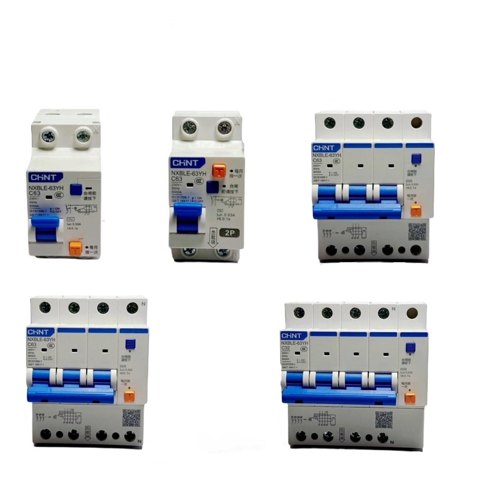 YFHGULBTK DZ30LE DZ47LE EPNL DPNL 32A 63A 100mA 300mA 50mA 230V Residual Current Circuit Breaker with Over Leakage Protection RCBO(32A 50mA)