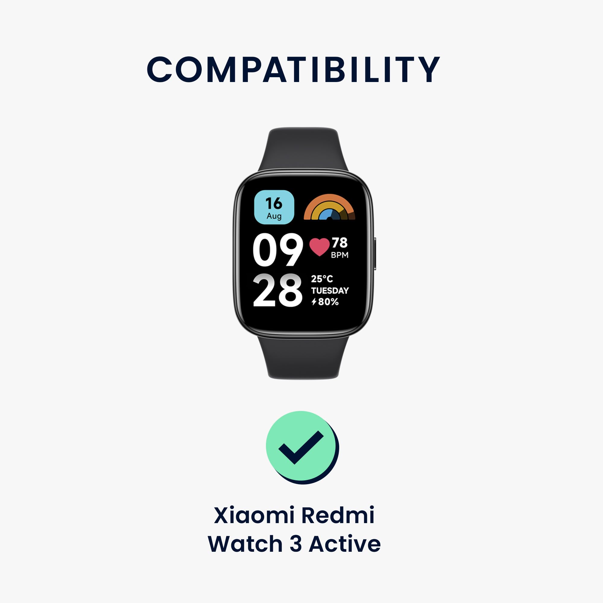 kwmobile Protective Film Compatible with Xiaomi Redmi Watch 3 Active Screen Protector - 2x Smart Watch Protector Anti-Fingerprint - Image 2