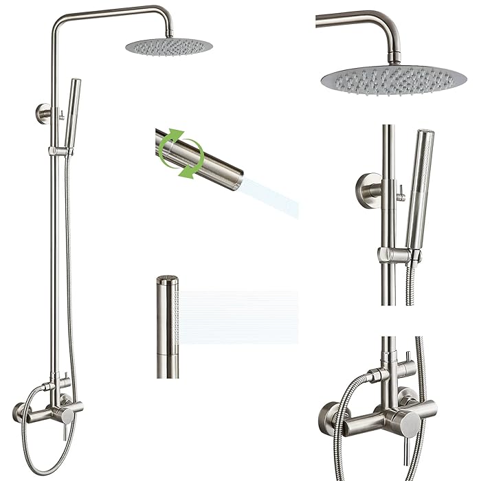 Buy Midanya Outdoor Shower Fixture Set Brushed Nickel 8 Inch Rainfall