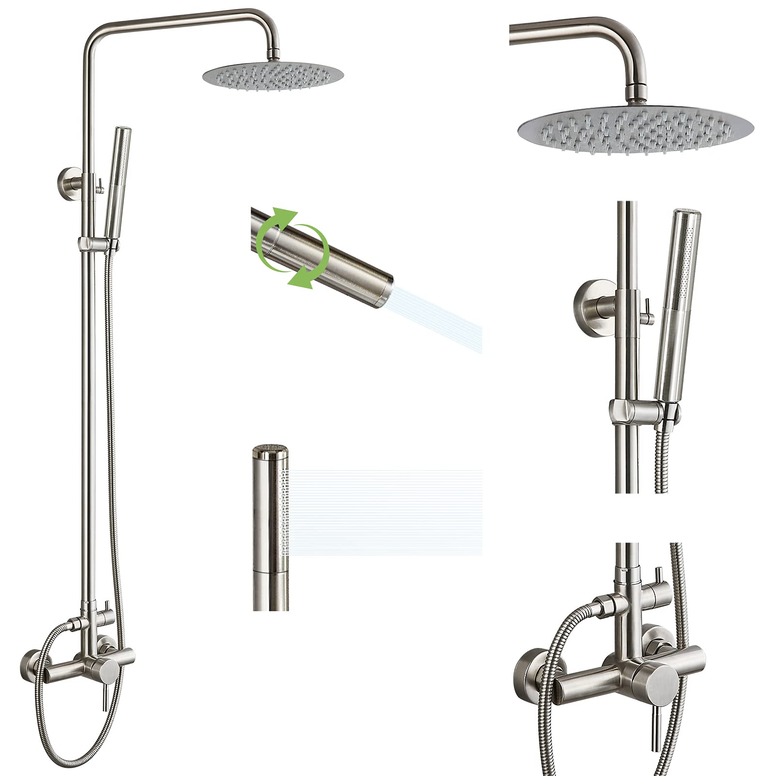 Buy Midanya Outdoor Shower Fixture Set Brushed Nickel 8 Inch Rainfall