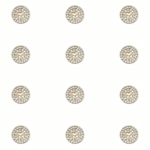 12-Pack Round 4-Hole Full Rhinestone Buttons Shiny Back, Crystal-Front Design for Clothing & Crafts Button for Coat Dress (Gold, 15mm(24L))