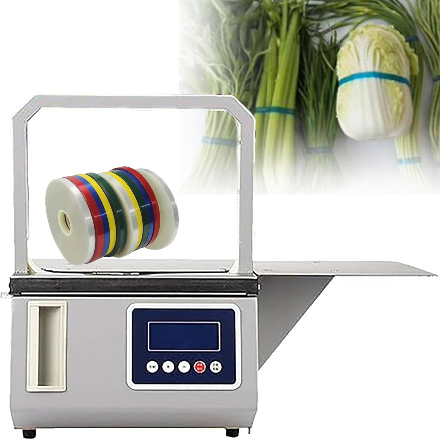 Tabletop Industrial Strapping Banding Machine, Automatic O-P-P Tape Strapping Machine, Photoelectric Induction Vegetable Tying Machine, Adjustable Tension, For Supermarkets, Restaurants 22*22