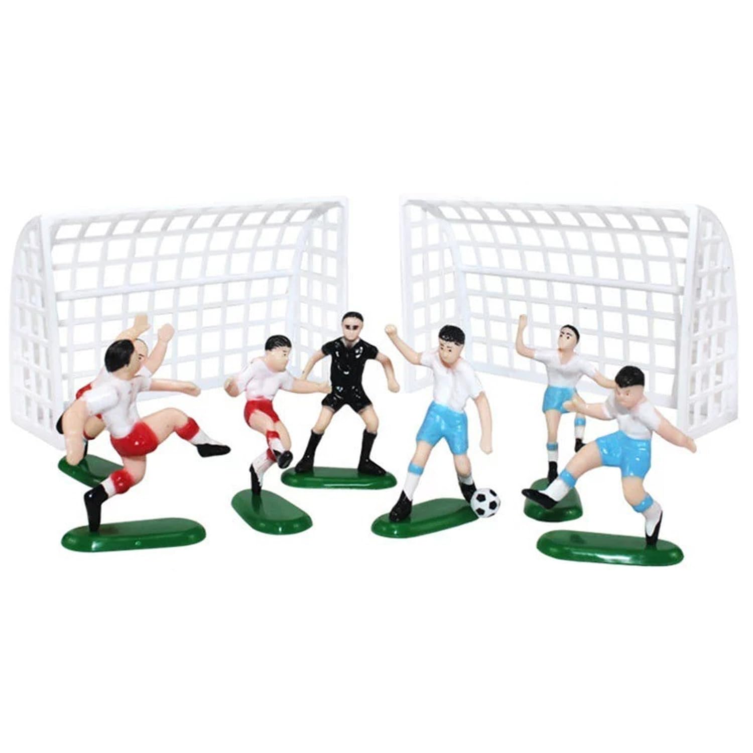 9PCS Football Cake Decorations for Boyteens,7 Footballers and 2 Nets,Non-Edible Figures,Footballs Cake Decorations,for Boys,School Activities,teen Birthday Parties And Football Theme