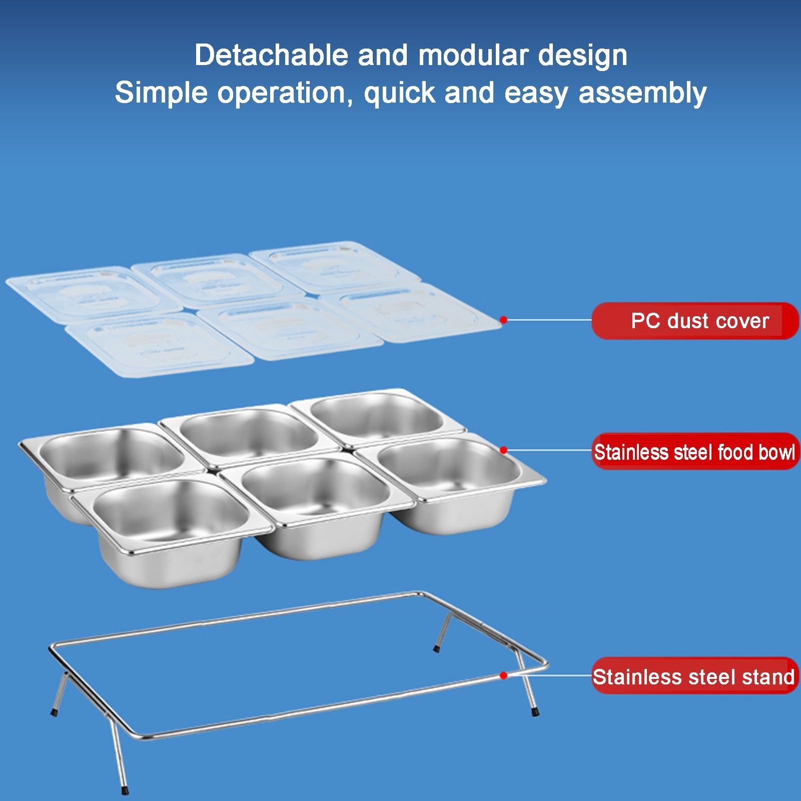 Plateau distributeur de condiments en acier inoxydable, 6,5 cm, récipient de service réfrigéré pour épices, présentoir glacé pour buffets et événements, 6,5 cm