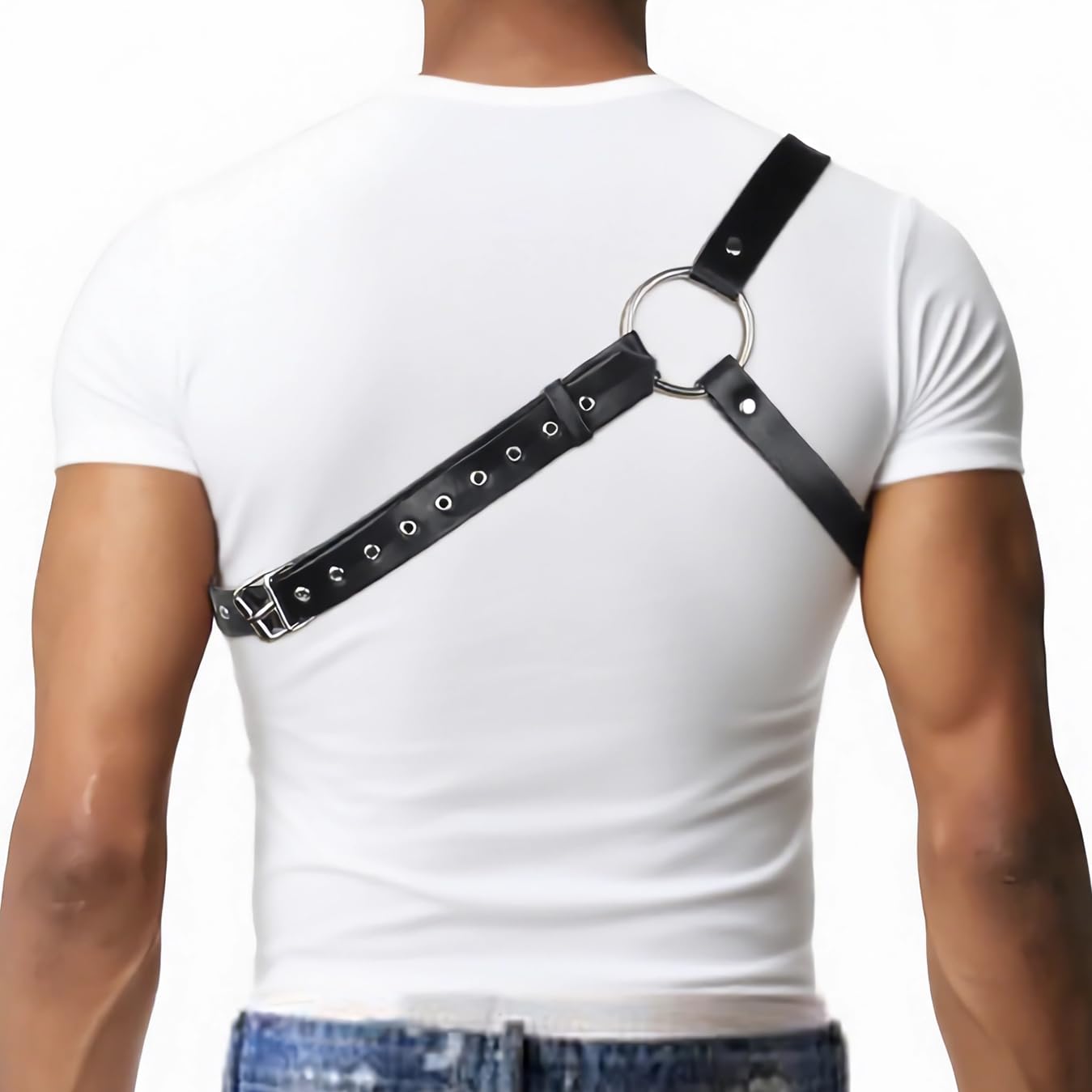 RTeczSolve Men's Shoulder Harness Belt, Adjustable Body Chest Harness for Men, PU Leather Male Punk Chest Belt Muscle Show Fashion Costumes for Cosplay Party