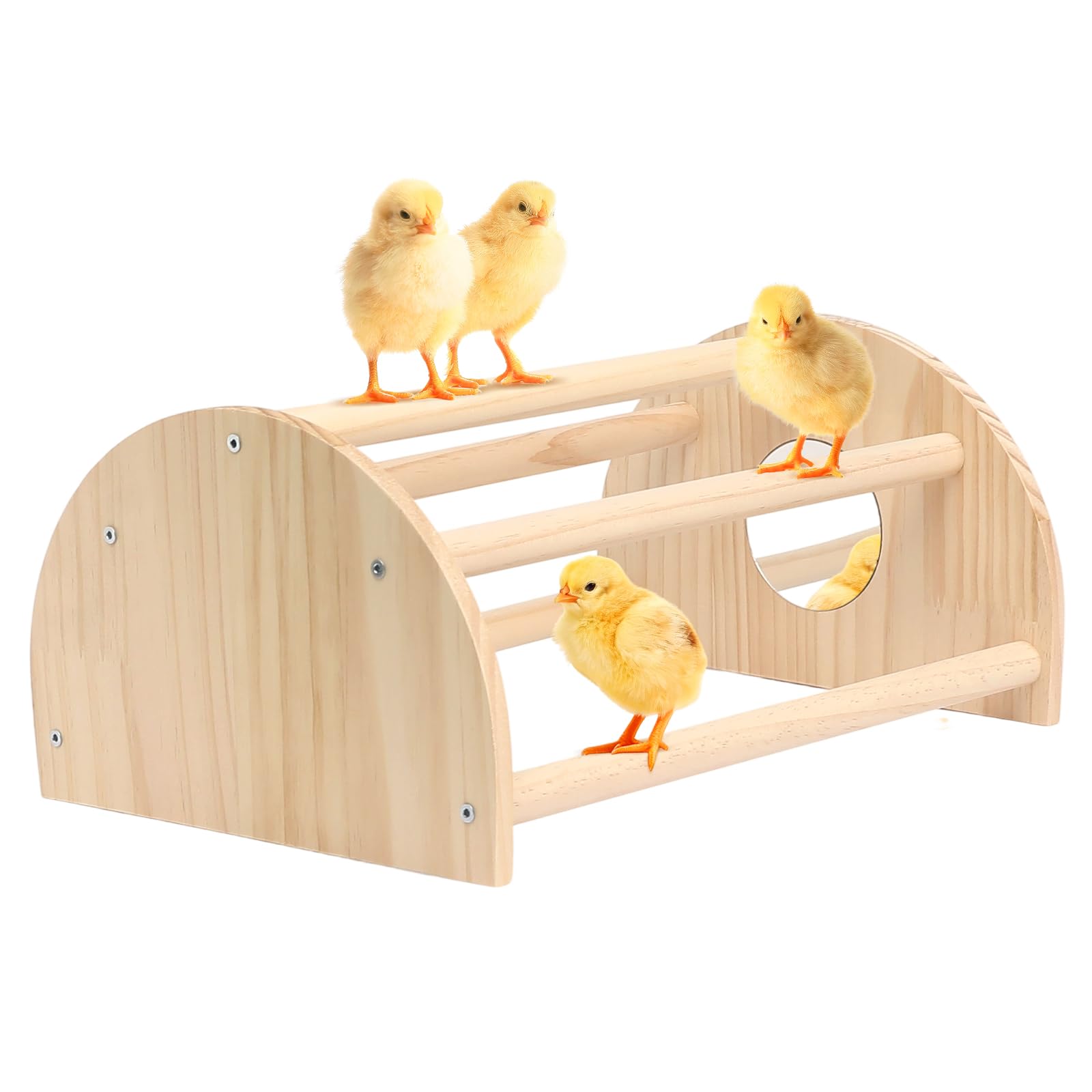 Perca de pollitos de pino con espejo, barra de gallo fuerte de la selva, juguetes de perca de pollo para gallinero y criadora, juguetes de perca de entrenamiento para pájaros grandes, loros