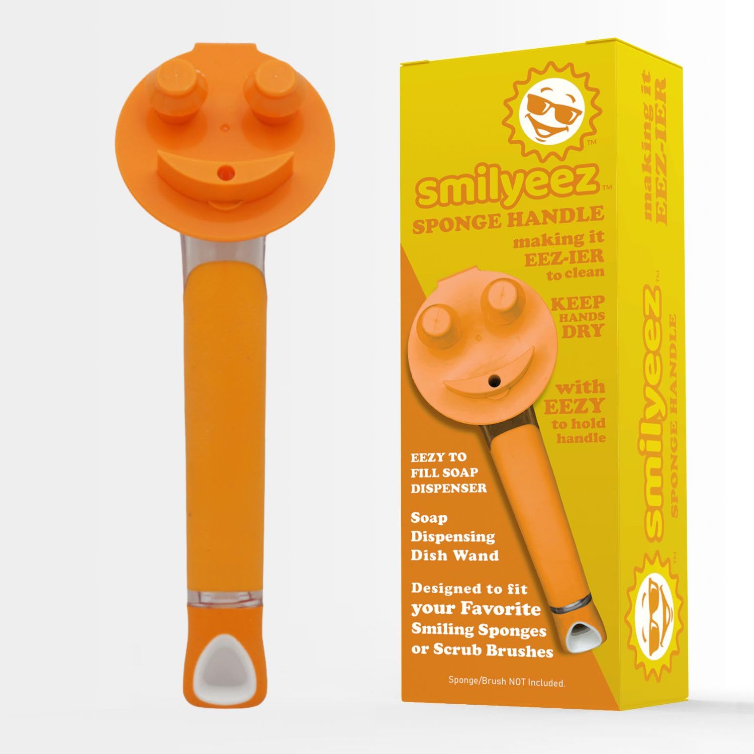 The Original Smiling Handle with Soap Dispensing for Scrub Daddy (Reg. TM) Sponge and Scrub Moji Sponge (Orange)