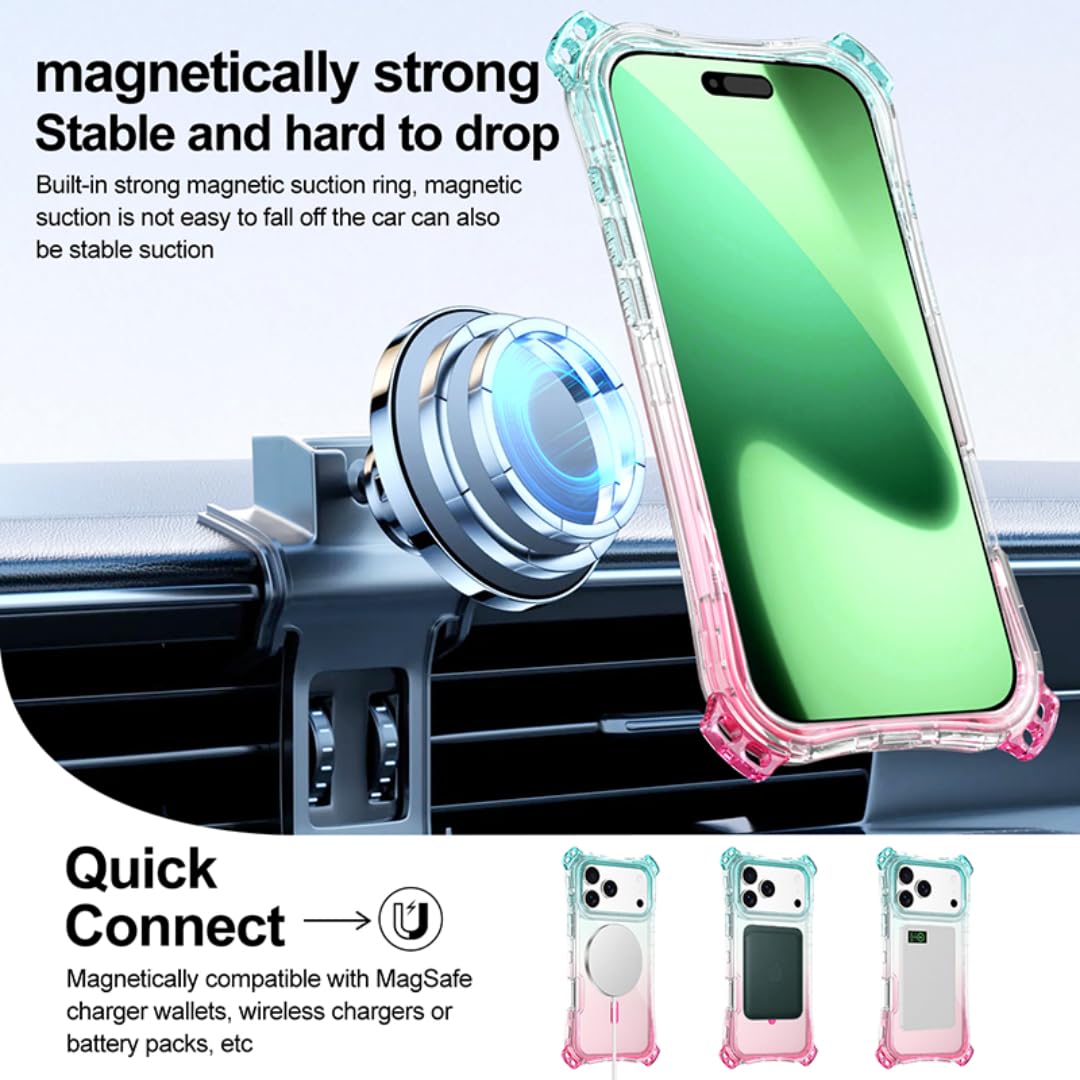 3-in-1 Schutzhülle mit Vier-Ecken-Airbag, stoßfest, magnetisch, Farbverlauf (für iPhone 16 Plus/Hellblau-Lila)