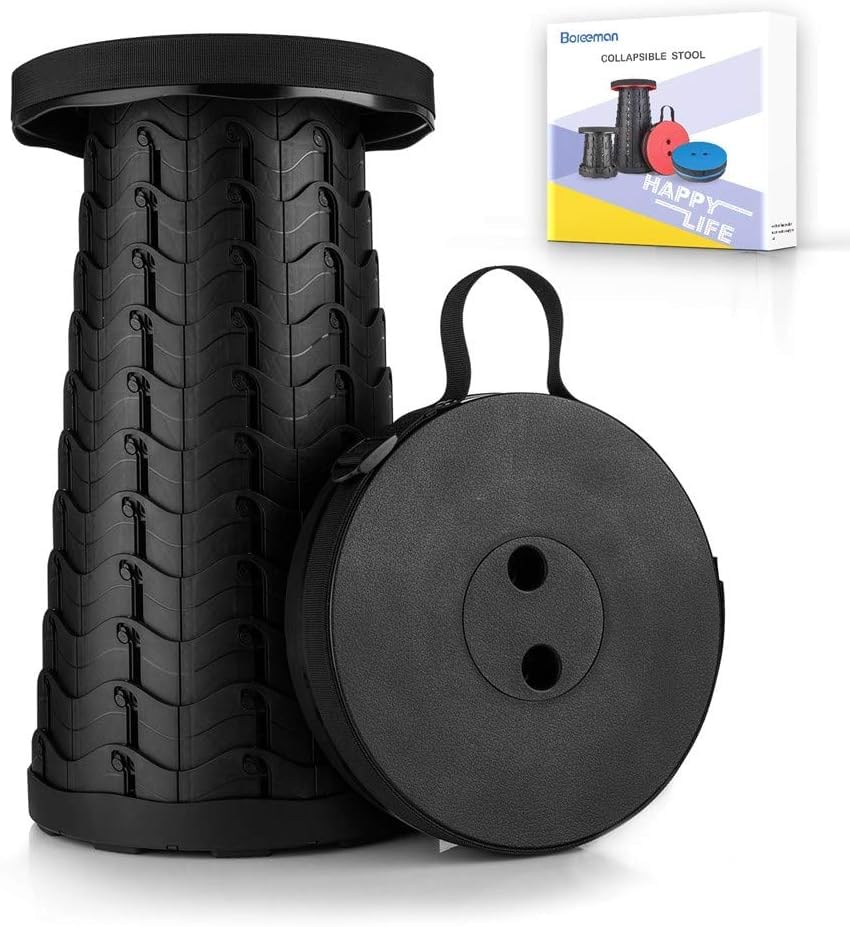 Collapsible Stool with Carry Bag, Black | Portable & Foldable, Lightweight Design, Camping & Outdoor Use, Space-Saving Storage, Durable Build-image-1