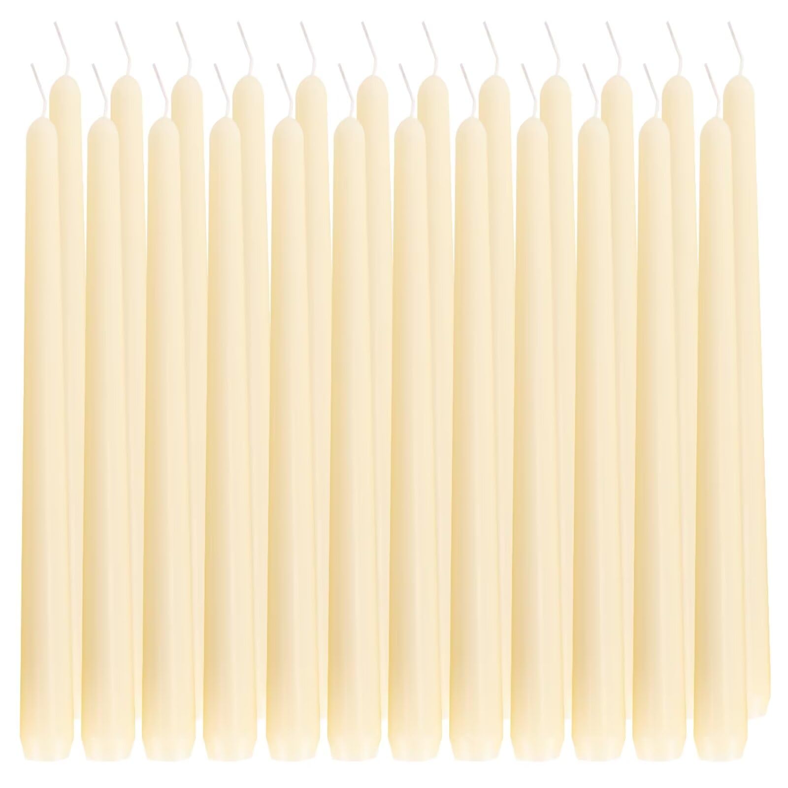 HOME & RELAX 24 Pack Unscented Taper Candles, 4/5" x10" Dripless Taper Candles, Dinner Table Candles, Long Candles Sticks, Burning Time 8~10 Hours, Ivory [Energy Class A]