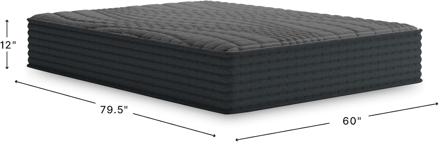 Signature Design by Ashley Gray 1200 Hybrid Firm 12 Inch Charcoal-Infused Gel Memory Foam Mattress with Edge Support for Cool Sleep and Pressure Relief, Queen, Fiberglass Free, Mattress in A Box