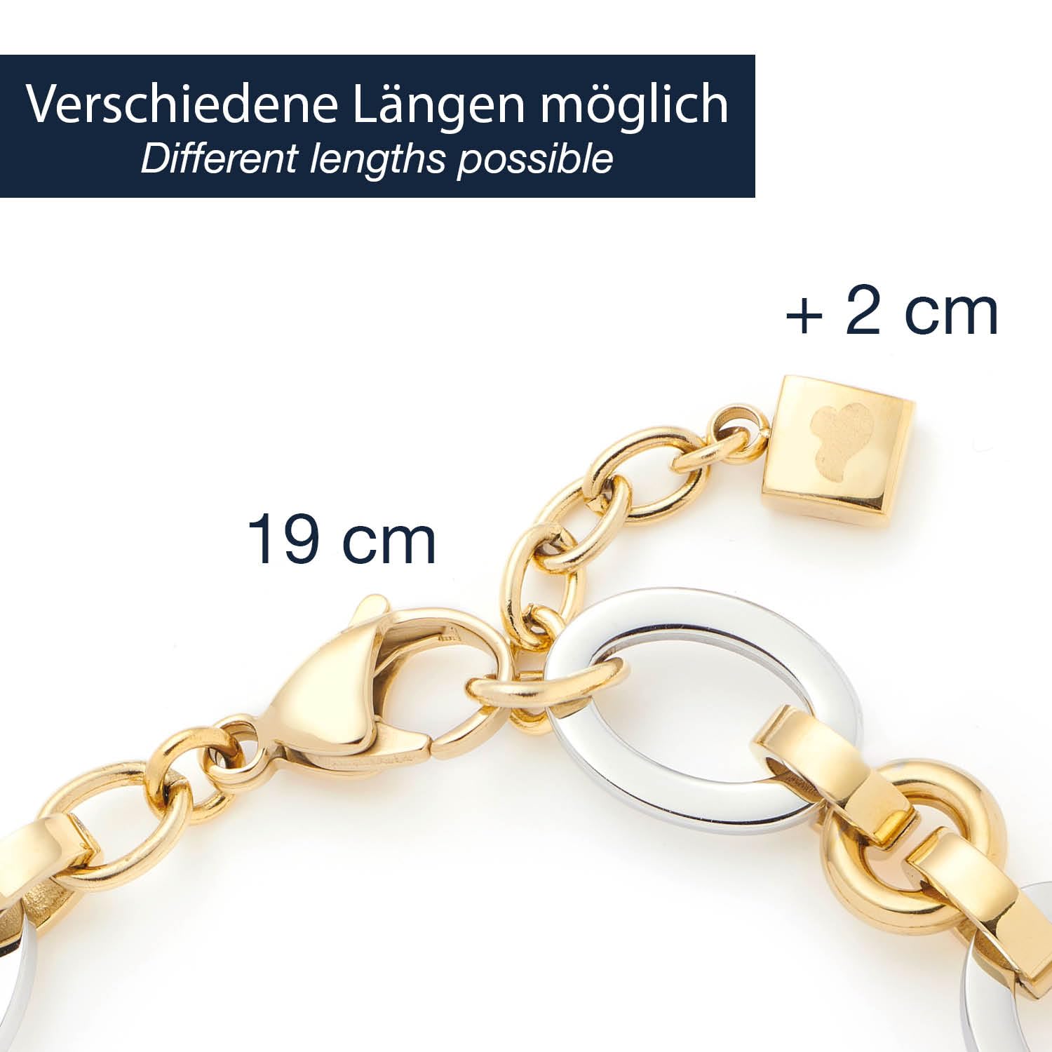 JEWELS BY LEONARDO Bracciale Lena • Bracciale in acciaio inox dorato • Catena bicolore • Zirconi incastonati • 19-21 cm di lunghezza • Gioielli regalo da donna • 023403