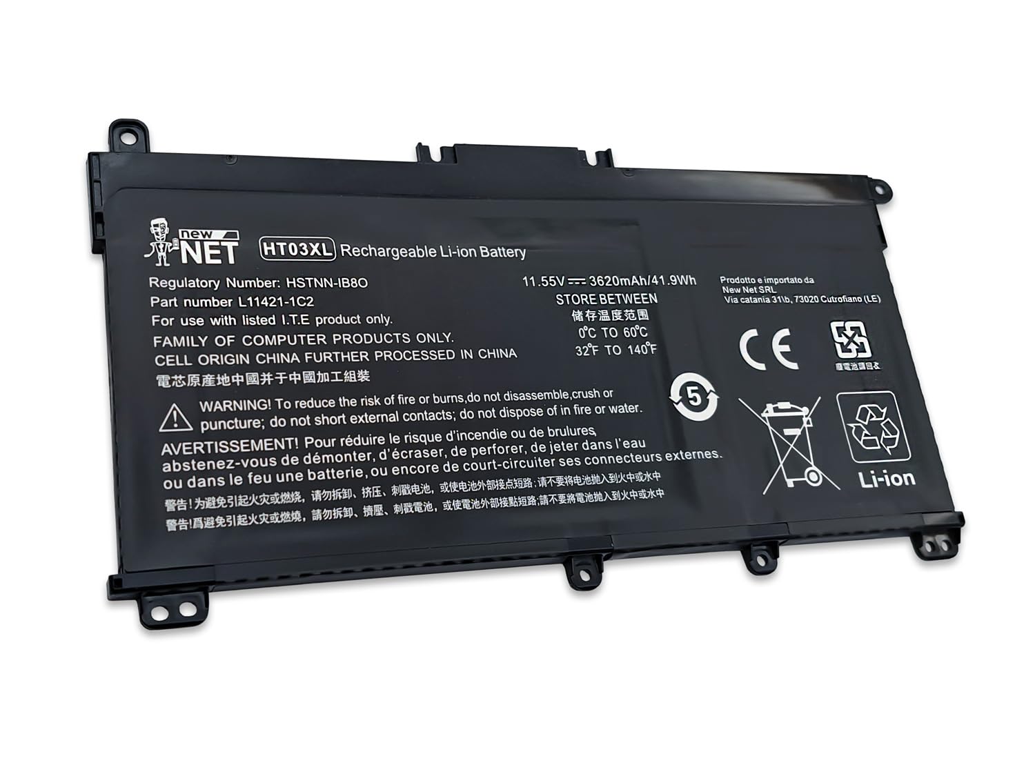 New Net Italy - HT03XL L11119-855 Batteria compatibile con HP Pavilion 15-CS 15S-FQ 14-DK 14-CF 15-CW 15-CR 15-DB 15S-EQ 15-DY 17-BY 15-DA 14-DK, 240 250 470 G7 Series [11.55V 41.9Wh]