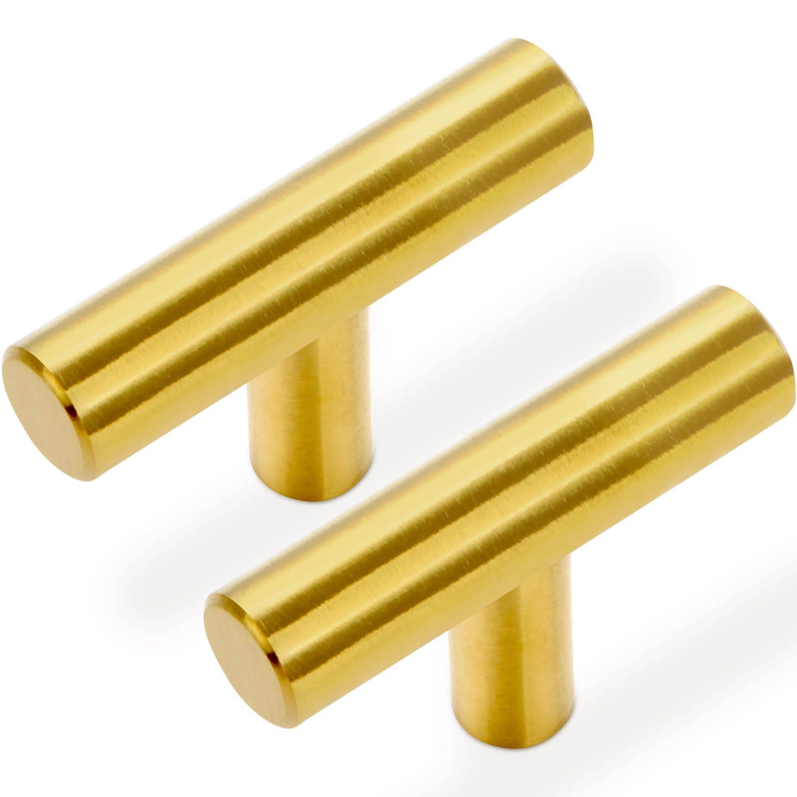 Estmoon 30 Pack Brushed Brass Cabinet Knobs Gold Drawer Pulls Stainless Steel Brushed Gold Dresser Knobs for Cabinets Cupboard Bathroom Kitchen Hardware, Single Hole T Bar Pulls, 2in Overall Length