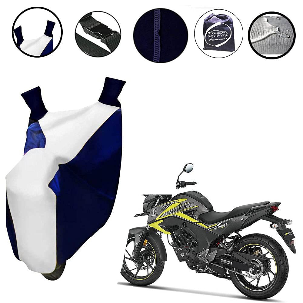 Auto Pearl-White Blue Matty Bike Body Cover with Mirror Pockets Buckle Belt Protects Bike from Dust,Weather, Snow, Ice, Sun with Carry Bag Compatible with - Hornet 2.0