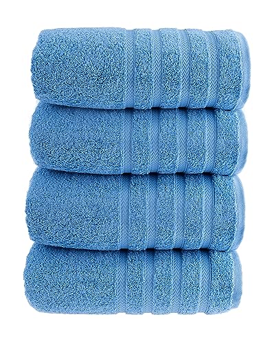 HALLEY Turkish 4 Pack Premium Bath Towels (4 Pieces) 650 GSM Highly Absorbent Super Soft 100% Cotton - 4 Bath Towels (Blue)