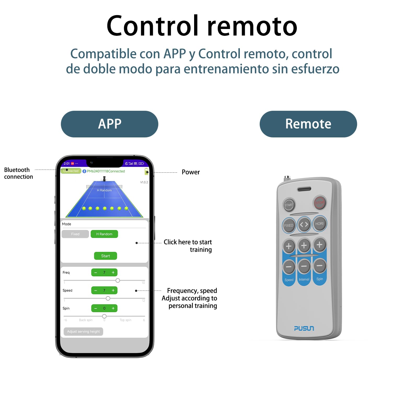 PUSUN PT-Mini Pro-Mini Máquina Lanzapelotas de Tenis Profesional | Ideal para Principiantes | Control App | Ligera y Portátil | para Uso Interior y Exterior | 3-5 Horas de Batería