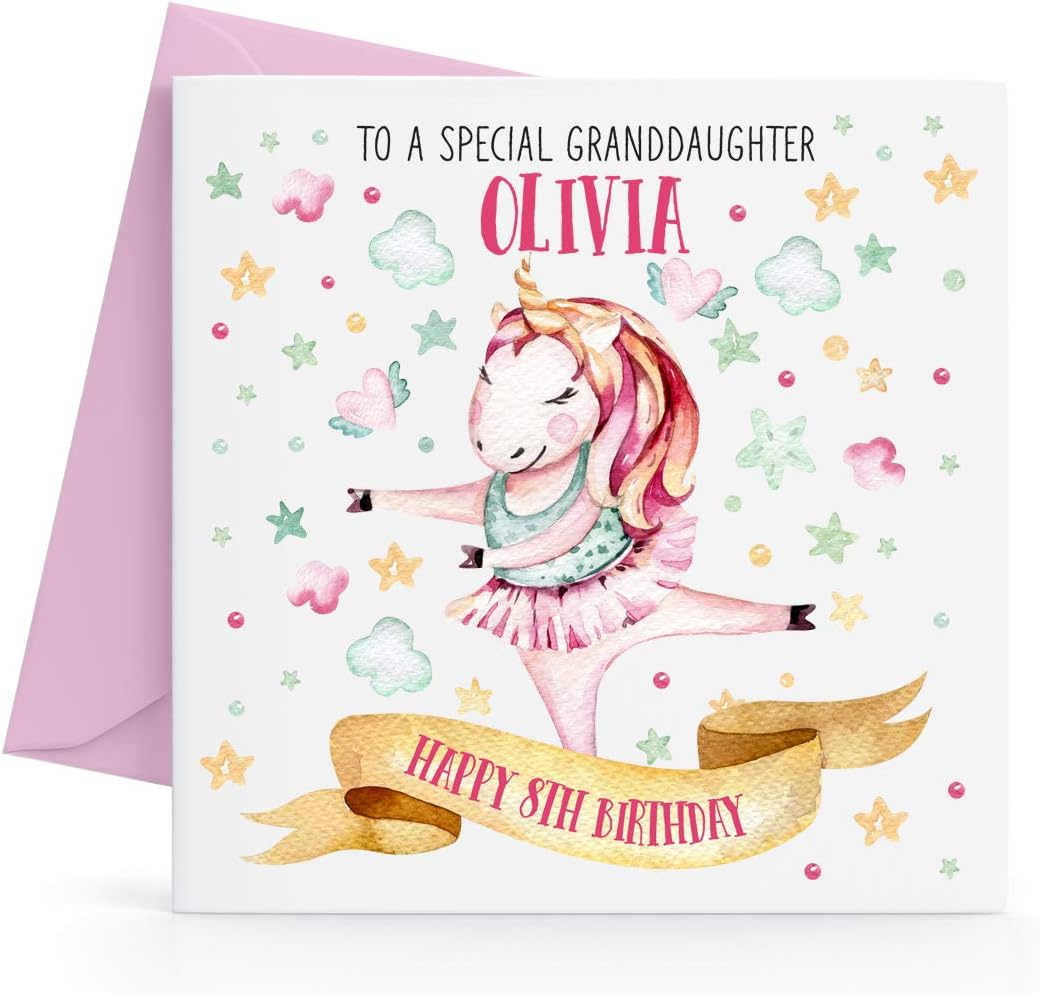 Personalised Watercolour Girls Unicorn Birthday Card Any Age, Relative & Message