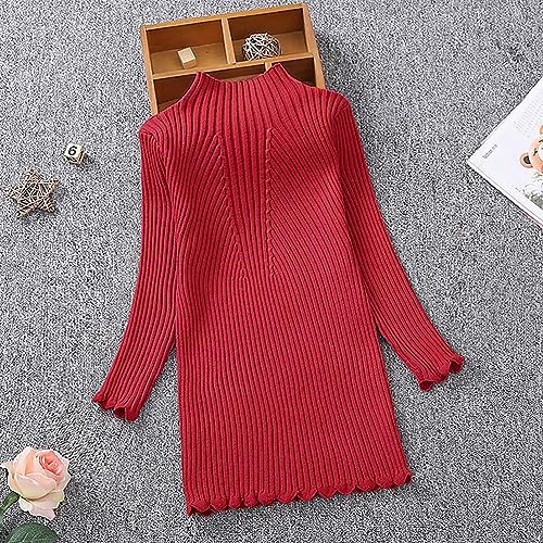 Girls Knit Sweater Dress Long Sleeve High Neck Winter Sweater Dress Size 3-12T4