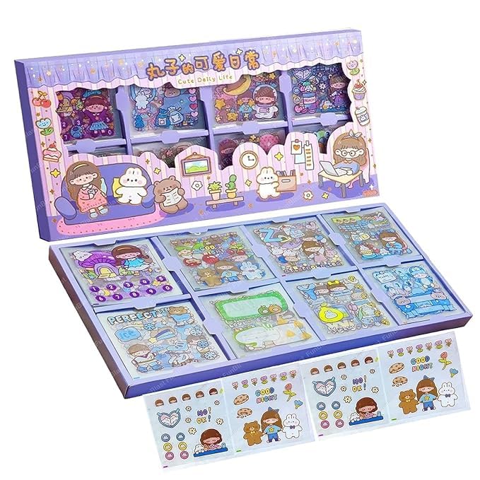 TIUDTOY Cute Girl Theme Kawaii Stickers - 200 Sheets Cute Washi Stickers, Japanese Style Cartoon Girls Sticker Set, Stationery Item, Journals, Scrapbooking, DIY Arts and Crafts