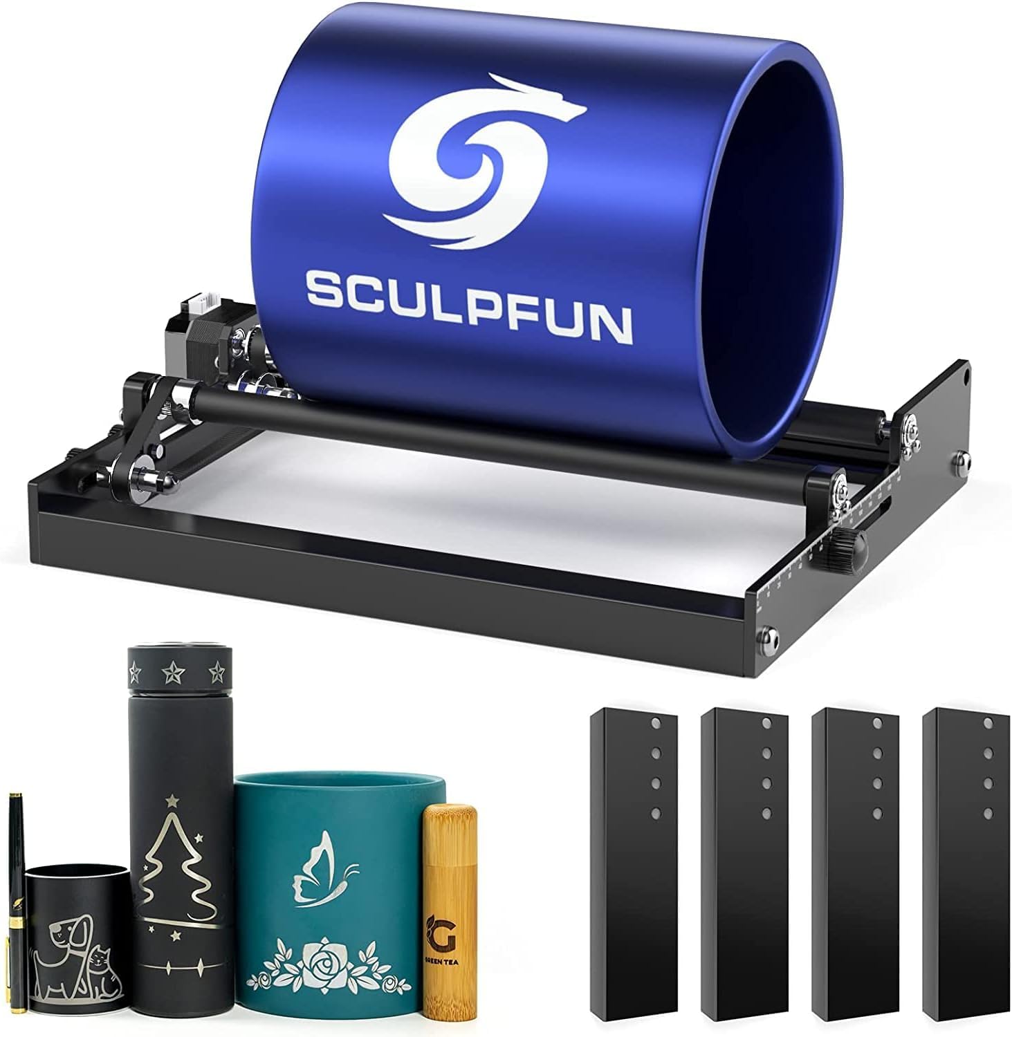 Laser Rotary Roller, Laser Engraver Y-axis Rotary Roller Engraving Module 360° Rotating for Engraving Different Size Cylindrical Objects Cans, Compatible with Most Engraving Machines