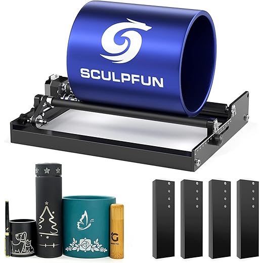 SCULPFUN Laser Rotary Roller, Laser Engraver Y-axis Rotary Roller Engraving Module 360° Rotating for Engraving Different Size Cylindrical Objects Cans, Compatible with Most Engraving Machines