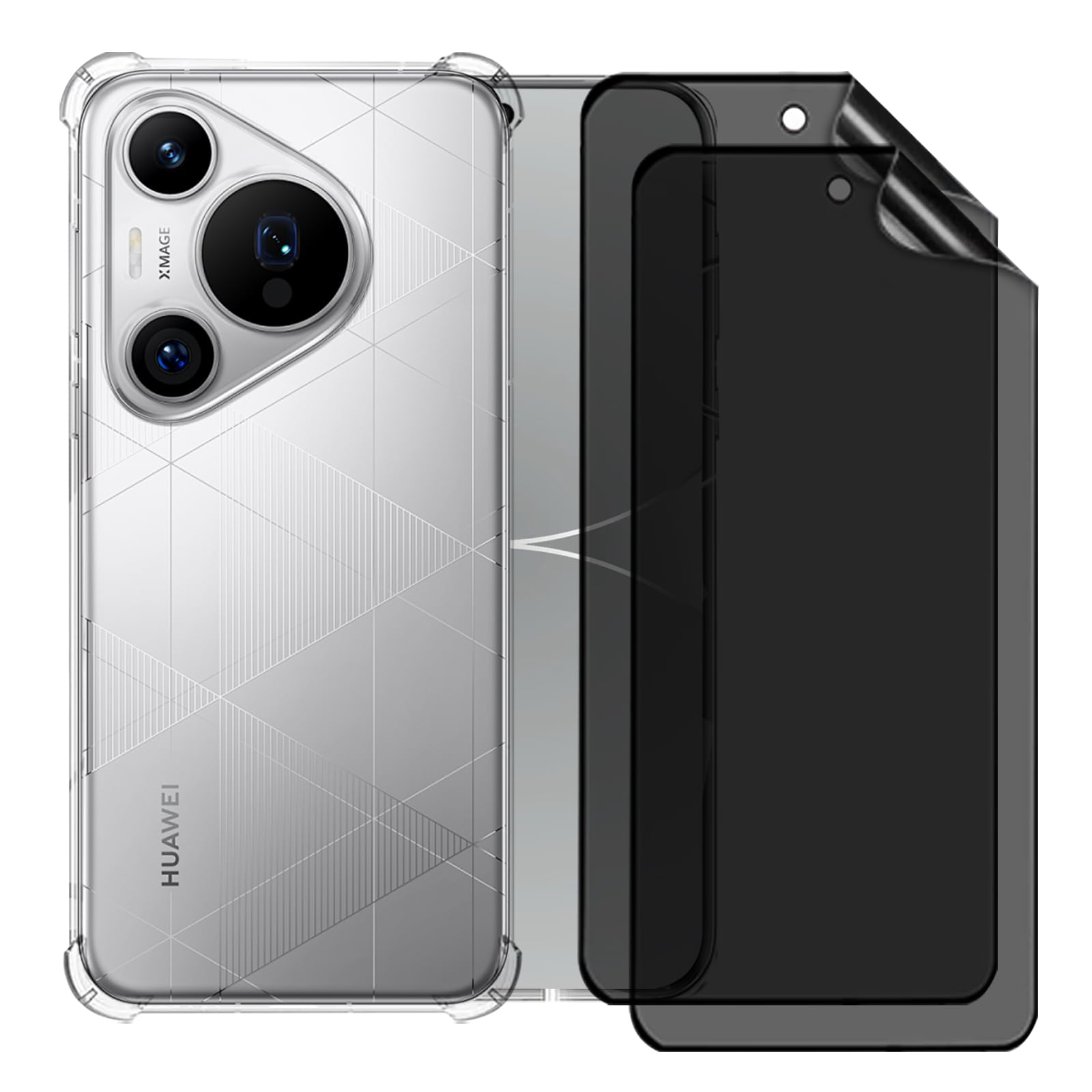 [1+2 pcs] Compatible with Huawei Pura 70 Privacy Screen Protector & Case, [Anti-scratch] HD Clear Protective Case Soft TPU Frame, Ultra-thin Case for Huawei Pura 70 Transparent Cover