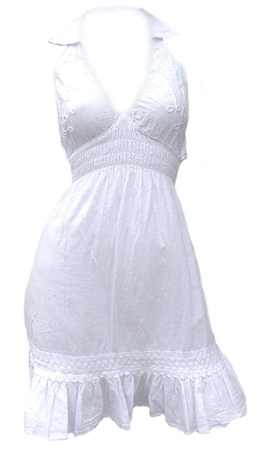 Vestido de verano blanco hasta la rodilla para mujer vestido de verano ecológico Pima algodón orgánico 32-42, Blanco, 44