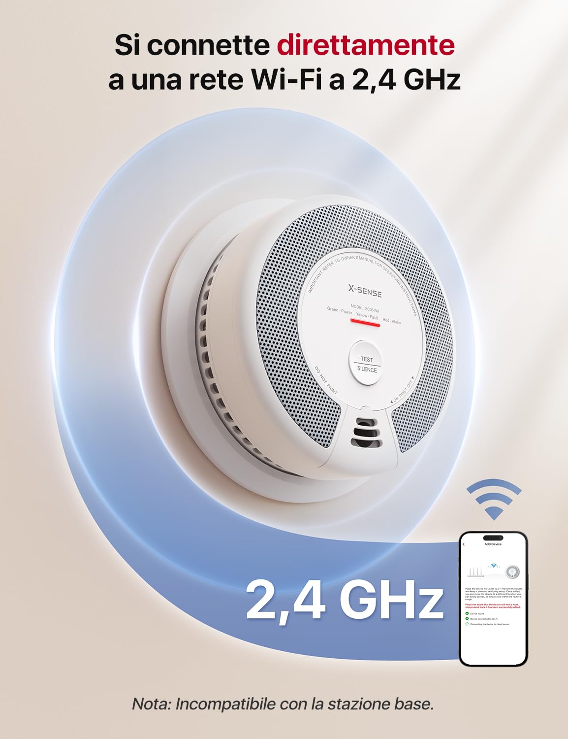 X-Sense Rilevatore di fumo e monossido di carbonio Wi-Fi con batteria sostituibile, Rilevatore di combinazione intelligente compatibile con l'app X-Sense Home Security, SC06-WX, confezione da 1