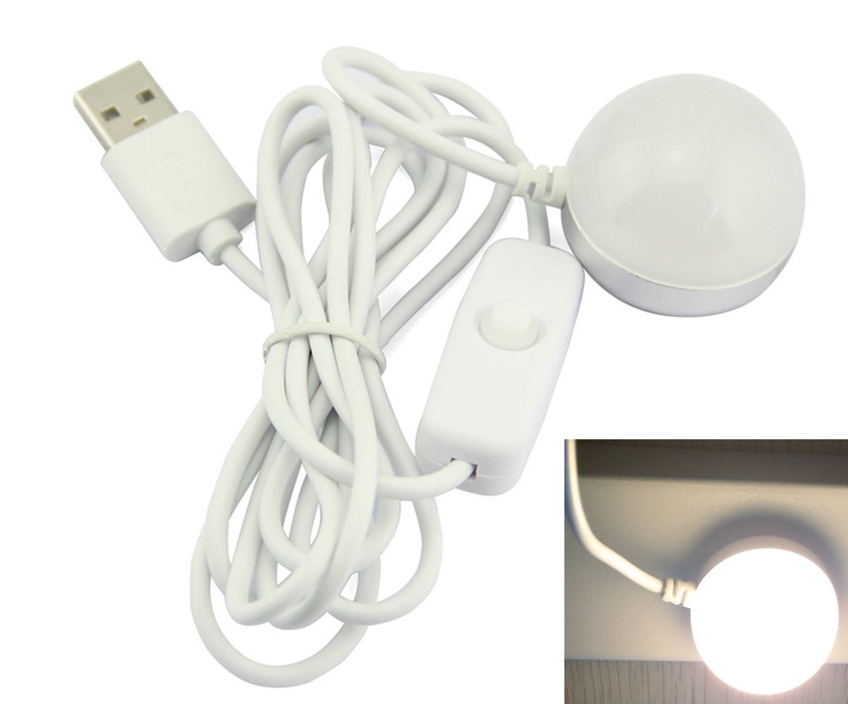 SFTlite USB Lamps LED Mini 2 W USB Magnetic Bulb Portable Camp Light Children Bed Lamp Emergency Light Cool White 6000K Cord Comes with Switch [ Equivalent to 25W Halogen Bulb Non Dimmable DC5V ] [Energy Class A+]